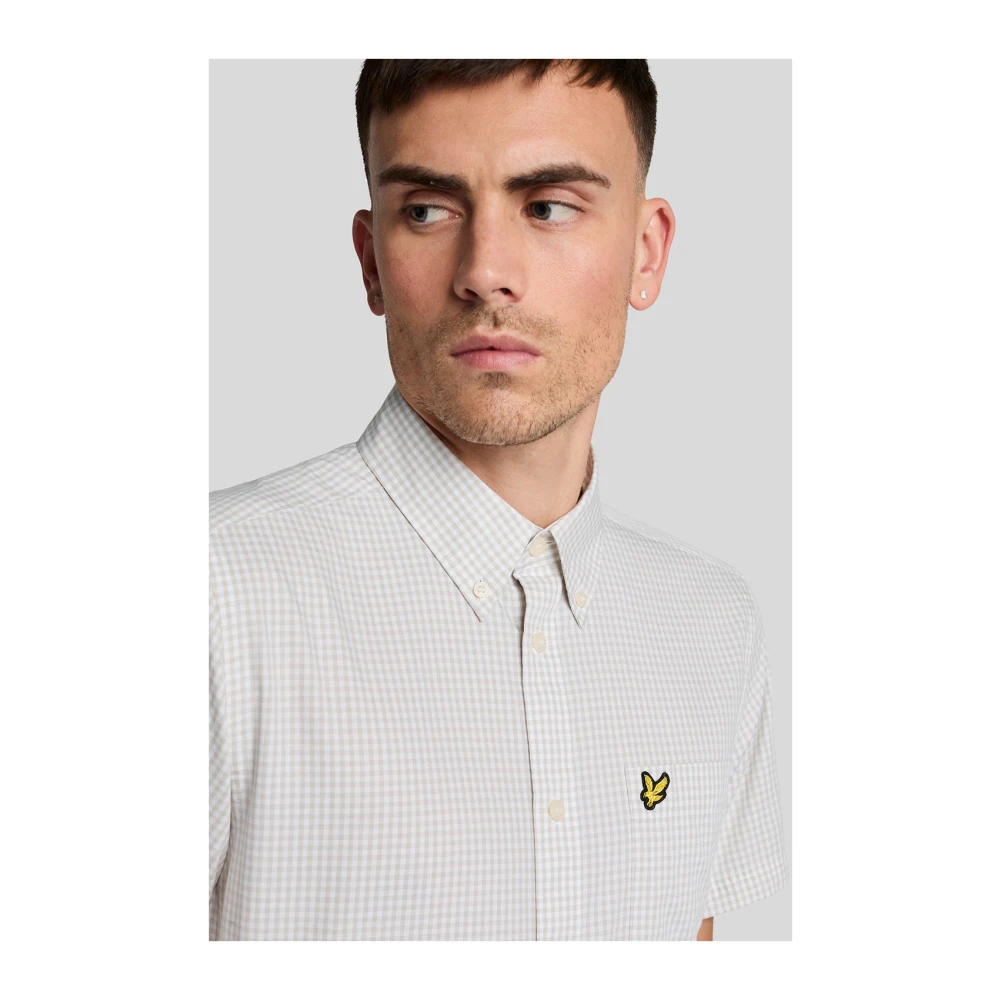 Lyle & Scott LS Geweven Overhemden Korte Mouwen Slim Fit Gingham Overhemd White Heren