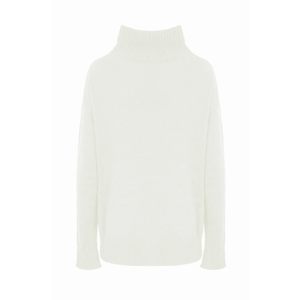 Max Mara Witte Wollen Trui Geribbeld Hoge Hals White Dames