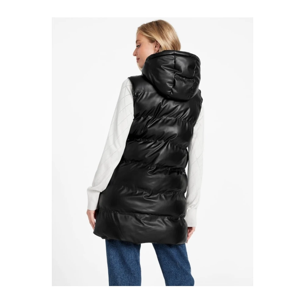Guess Mouwloze Lange Gewatteerde Jas Black Dames