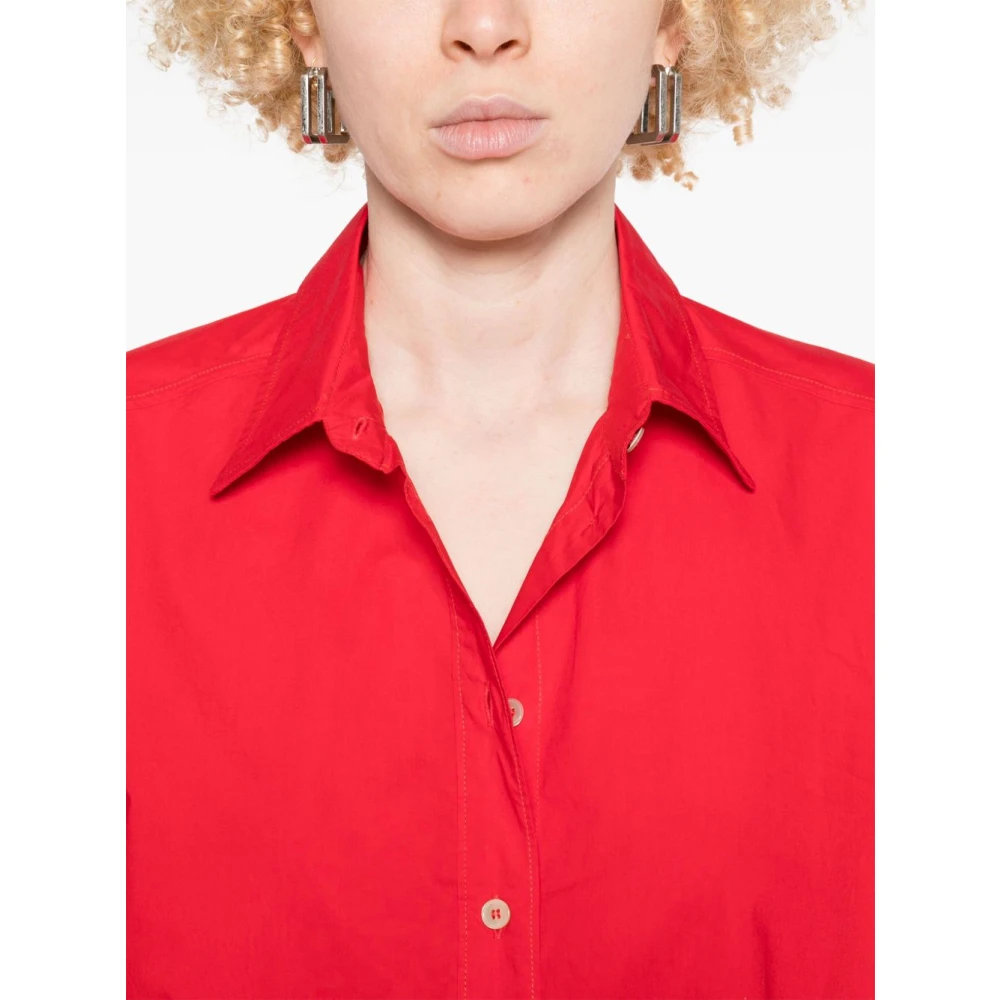 Forte Rode knoopsluiting overhemd met plooien Red Dames