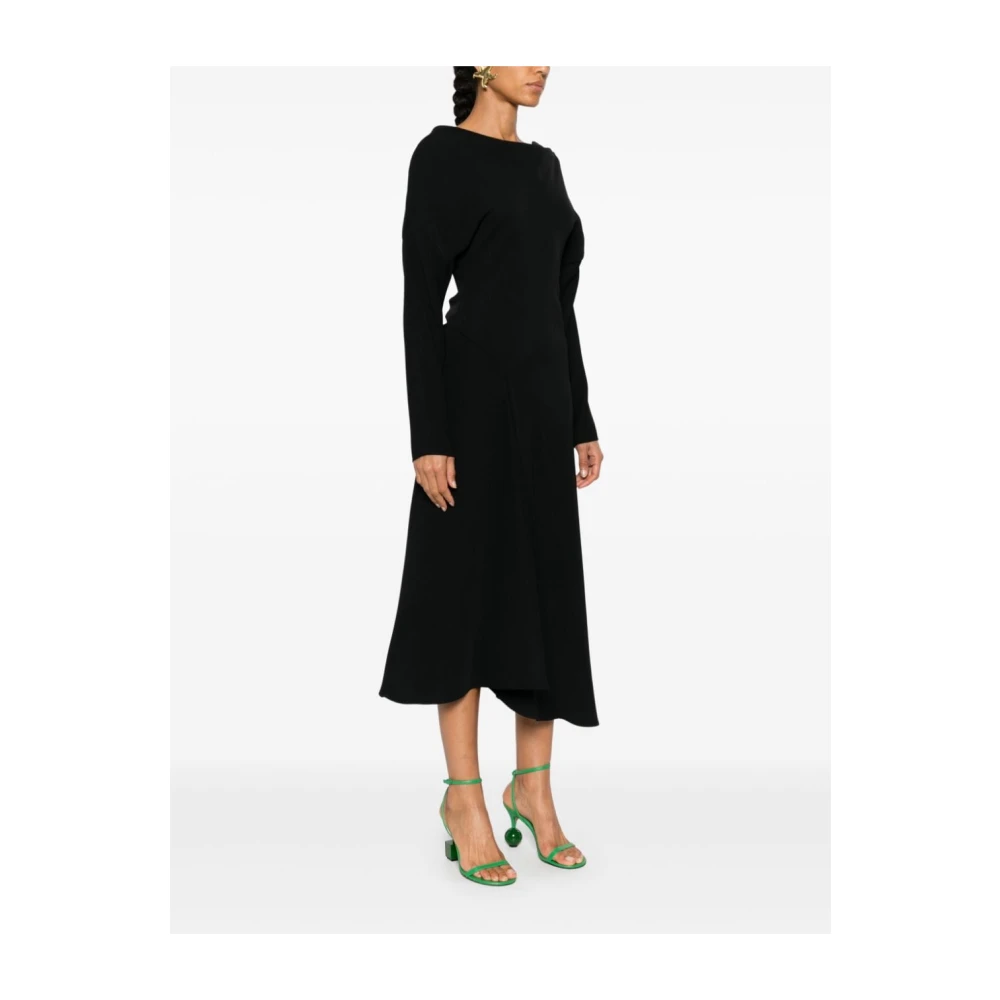 P.a.r.o.s.h. Zwarte Textuur Jurk Boothals Wijd Uitlopende Rok Black Dames