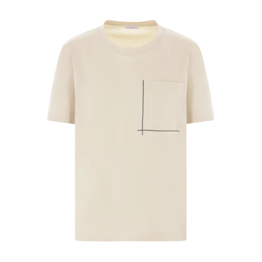 BRUNELLO CUCINELLI Beige Katoenen T-shirt met Zak Beige Dames