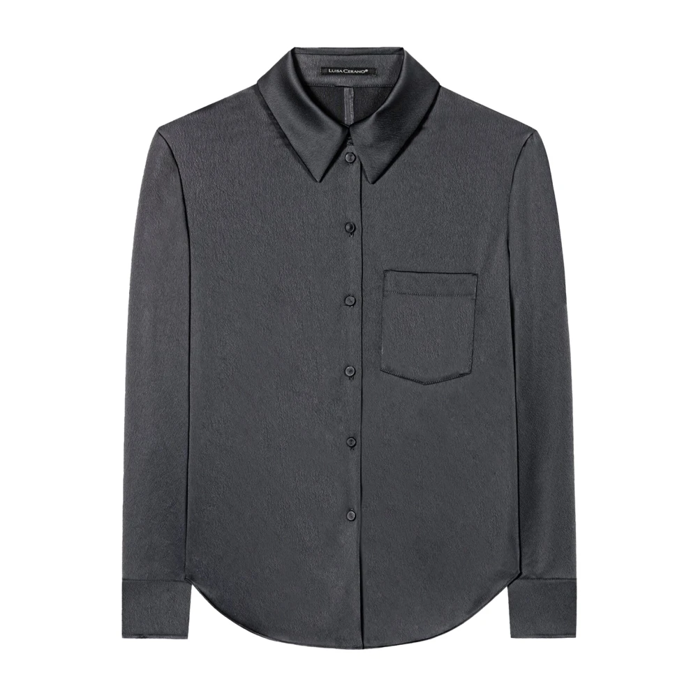 LUISA CERANO Zijden overhemdblouse met bedekte knopen Gray Dames