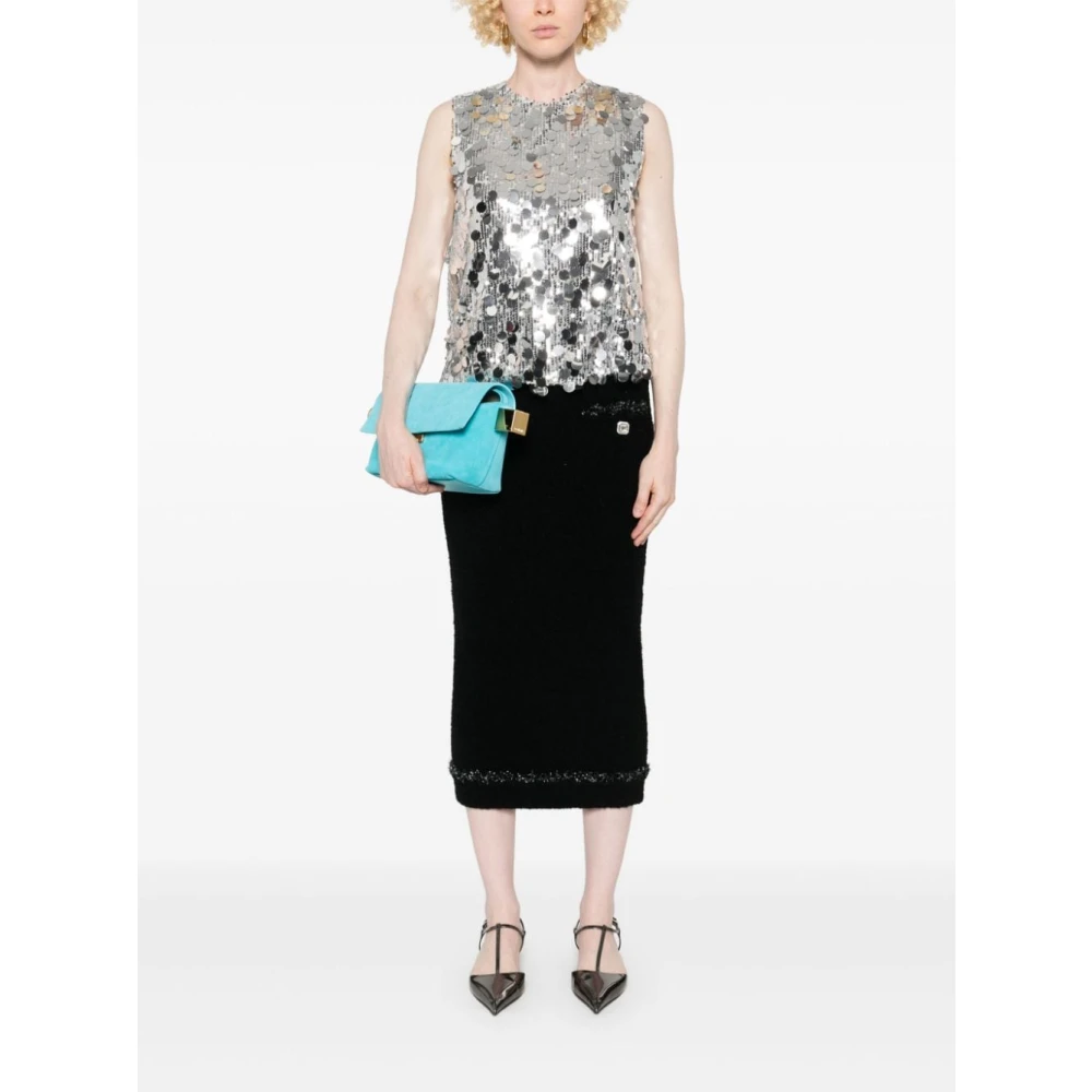 Semicouture Zilveren Paillet Mouwloze Top Met Ronde Hals Gray Dames