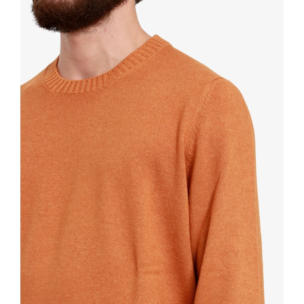 Gran Sasso Wol Kasjmier Trui Geribbelde Ronde Hals Orange Heren