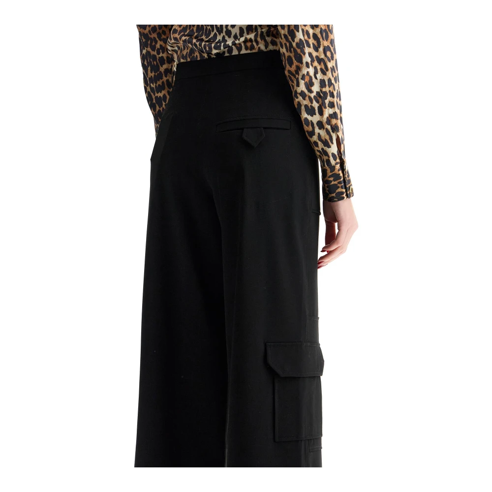 Ganni Verstelbare Twill Cargo Broek Black Dames