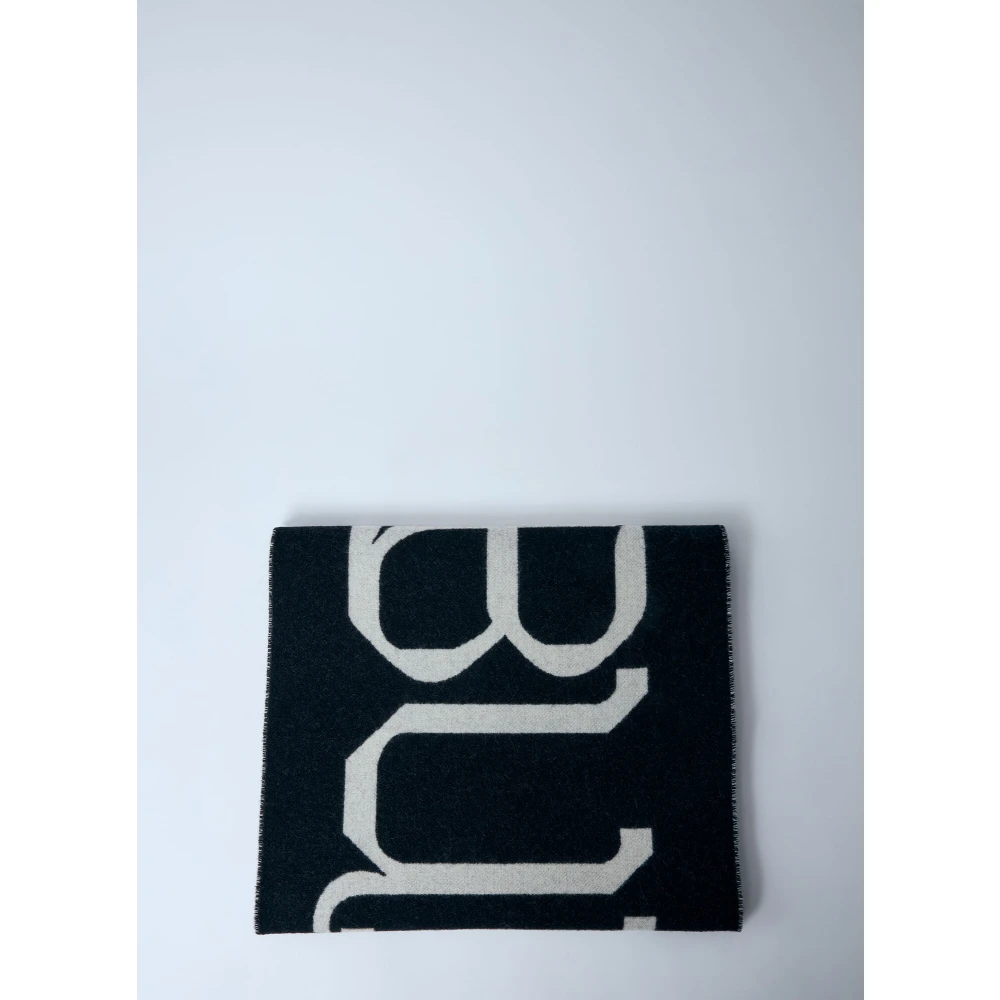Burberry Jacquard Logo Wollen Sjaal Rechthoekig Ontwerp Black Heren
