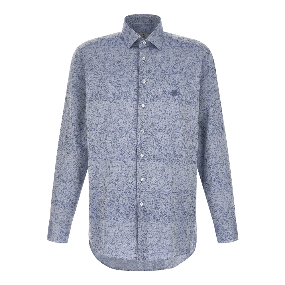 Etro Men's Blue Casual Shirts, 3XL, Paisley Jacquard Cotton Shirt