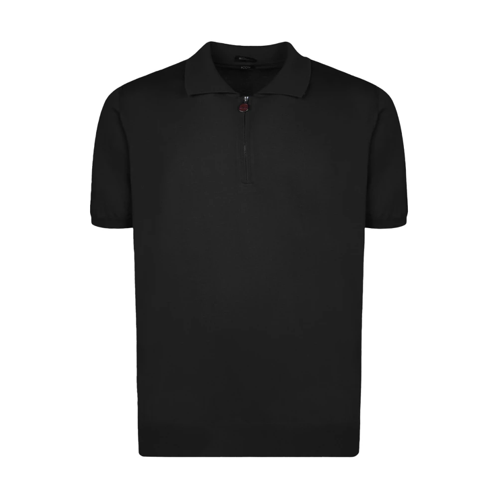 Kiton Katoenen Half-Zip Polo Shirt Black Heren
