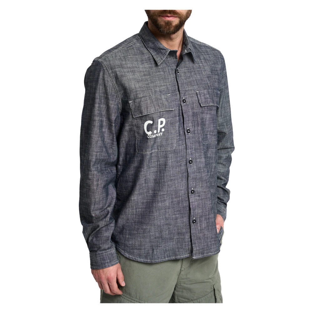 C.P. Company Blauw Chambray Overhemd met Contraststiksels Blue Heren