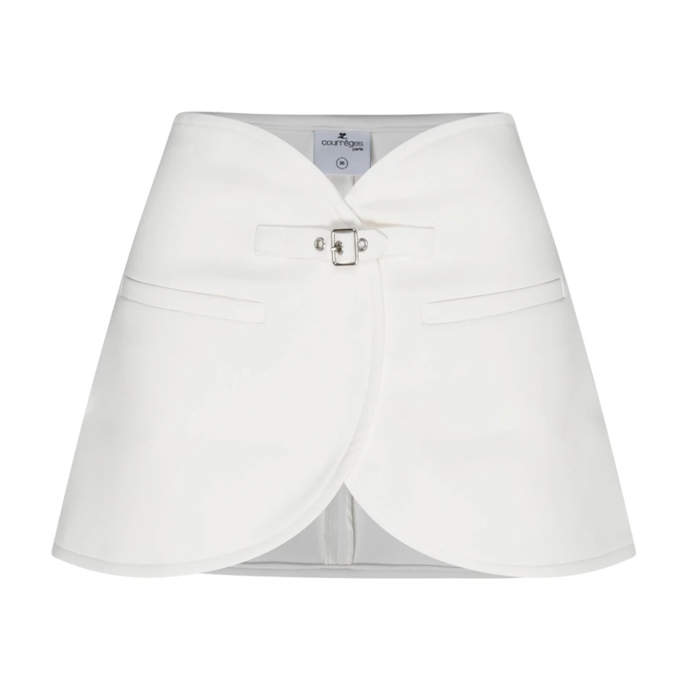 Courrèges Witte Twill Mini Rok Gesp Zakken White Dames