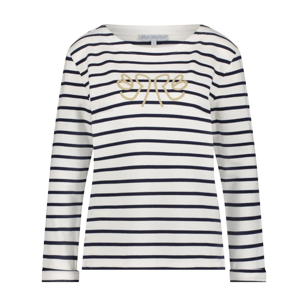 Red Button Blauw Gestreept Shirt Lange Mouwen Blue Dames
