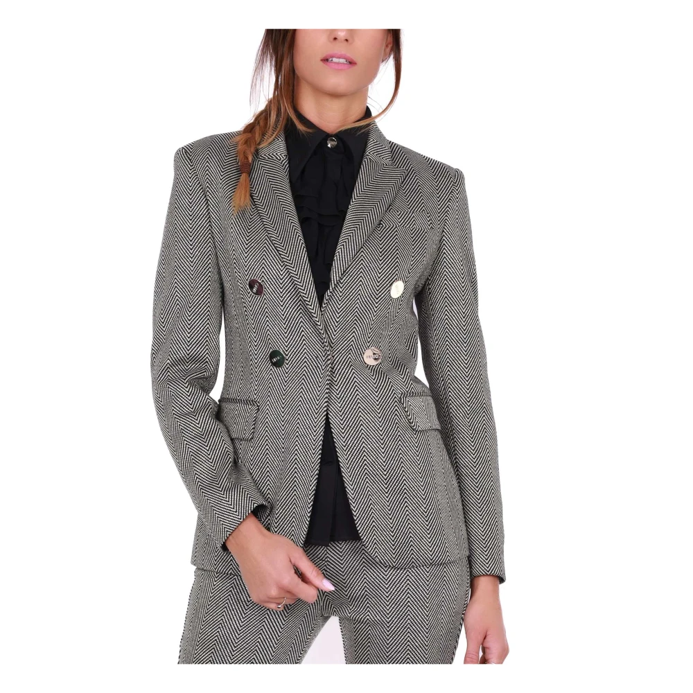 Liu Jo Zwart Chevron Patroon Blazer Jas Black Dames