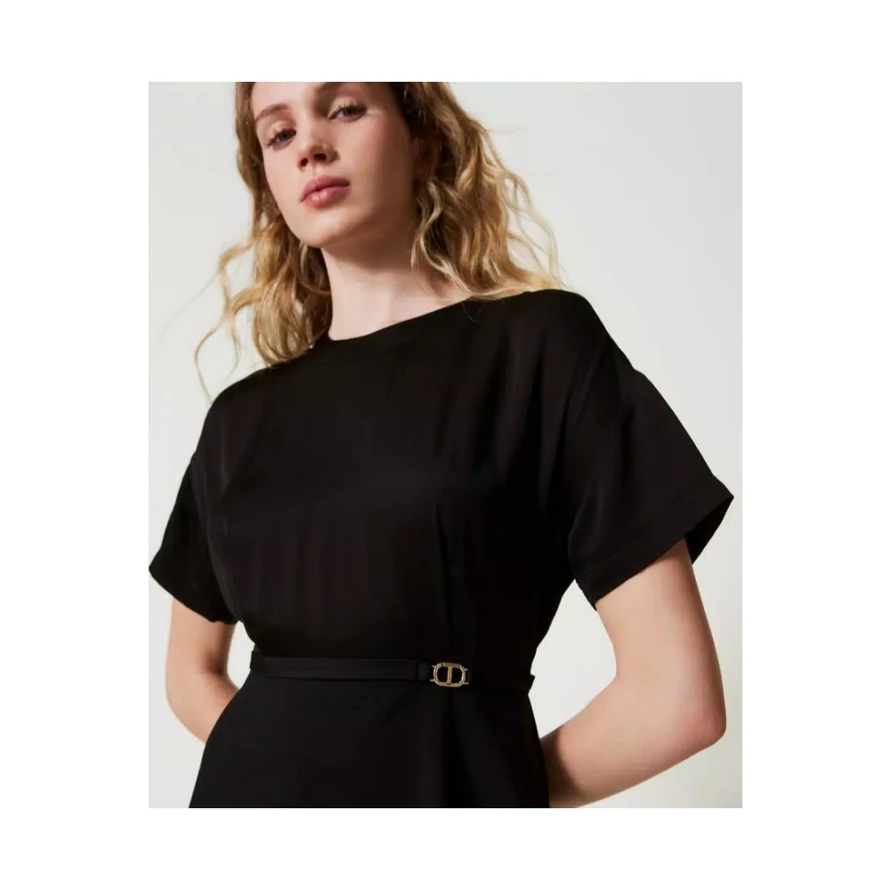Twinset Milano Gebreide en Crêpe de Chine Jurk Black Dames