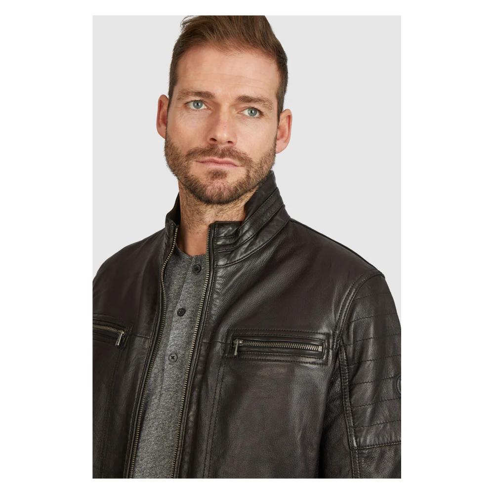 Bugatti Heren Leren Jas met Biker Stijl Black Heren