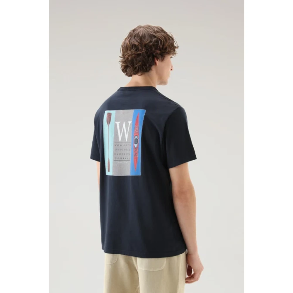 Woolrich Biologisch Katoenen Visprint T-Shirt Blue Heren