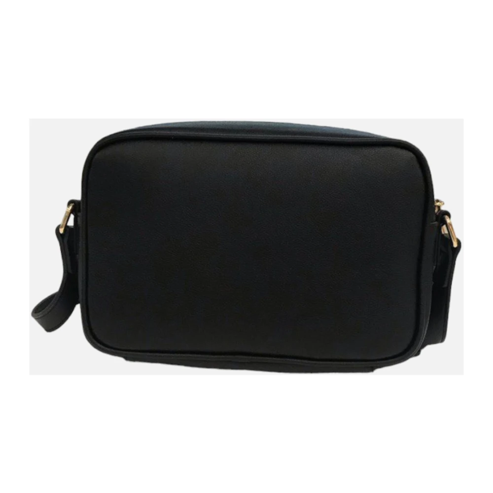 Love Moschino Zwarte leren schoudertas met reliëf logoprint Black Dames