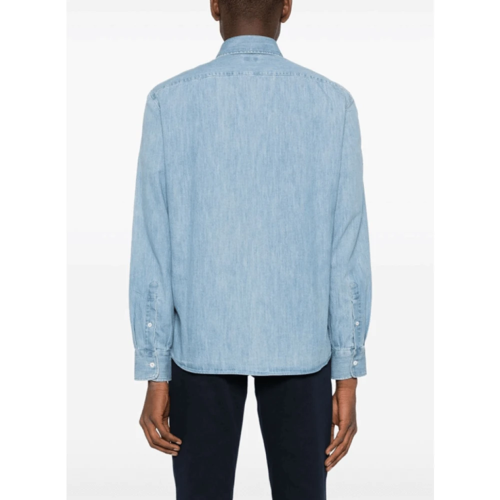 BRUNELLO CUCINELLI Lichtblauwe Denim Spread Kraag Shirt Blue Heren