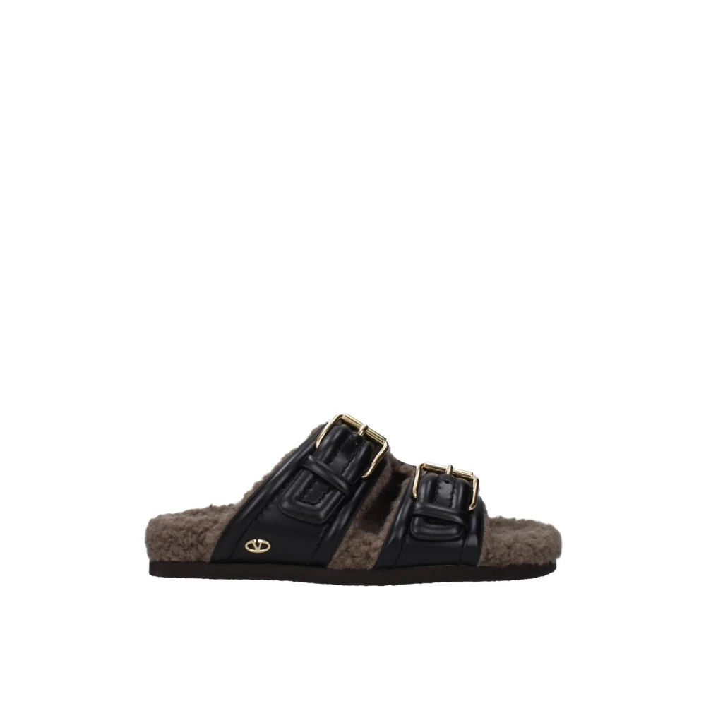 Valentino Garavani Women's Black Leather Buckle Slippers