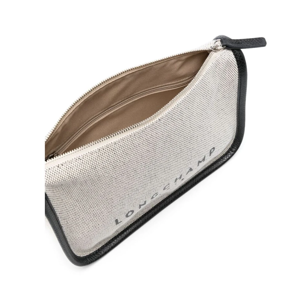 Longchamp Canvas Leren Schoudertas met Logo Print White Dames