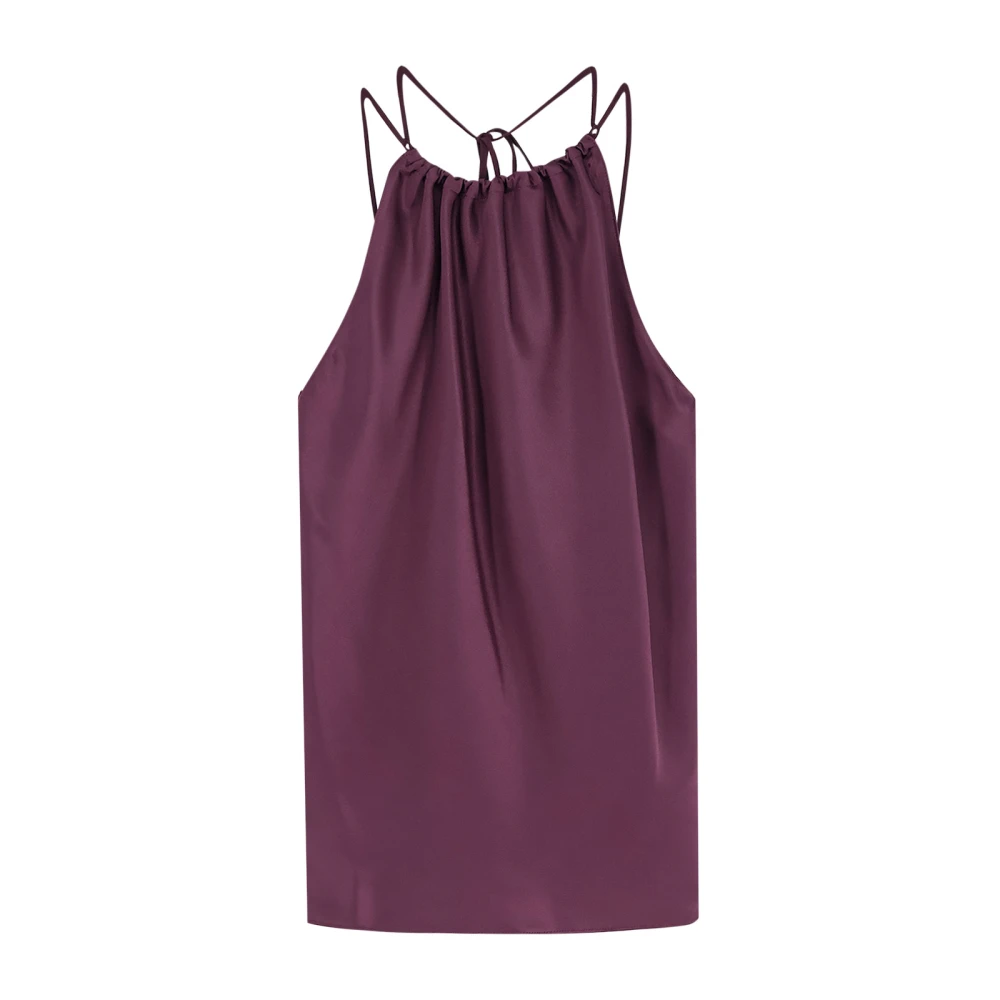 Pinko Women's Purple Sleeveless Tops, S, Top In Satin With Halterneck