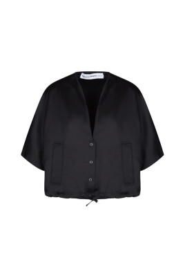 black-satin-v-neck-short-sleeve-blouse