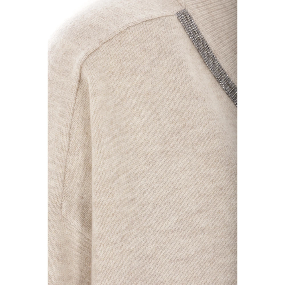 BRUNELLO CUCINELLI Kasjmier V-hals Gebreide Trui Beige Dames