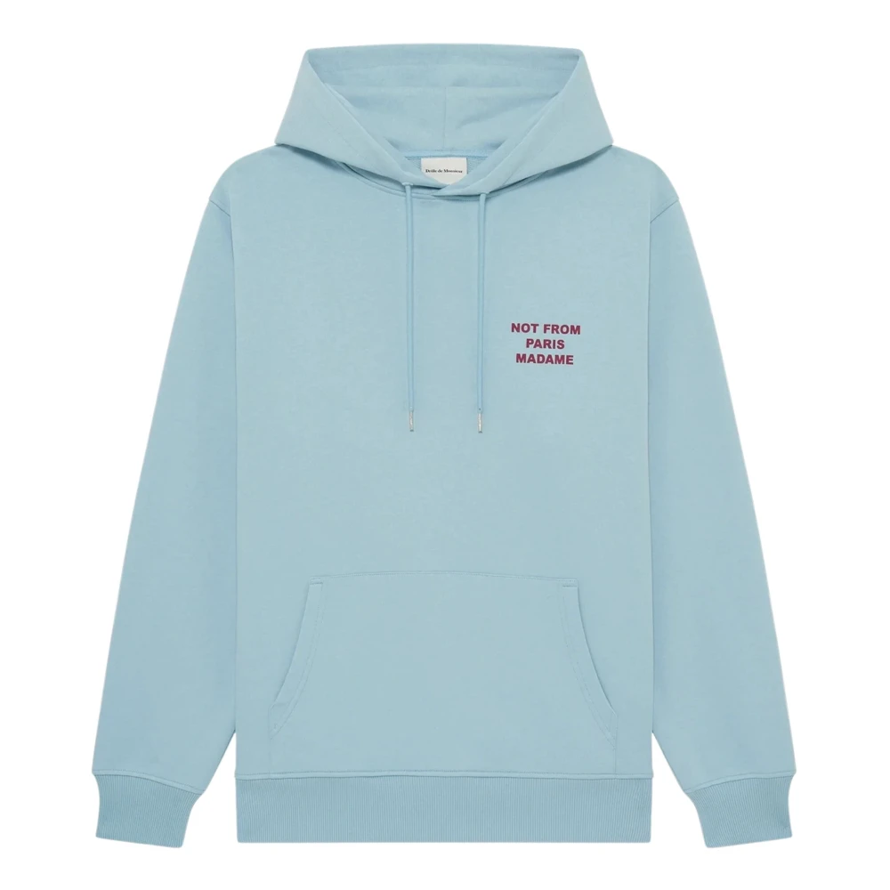 Drole De Monsieur Men's Blue Hoodies, S, Slogan Calligraphy Sweatshirt