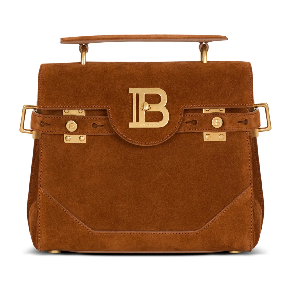 Balmain Brown Suede B-Buzz 23 Bag - Female - Handbags - One Size - Bags