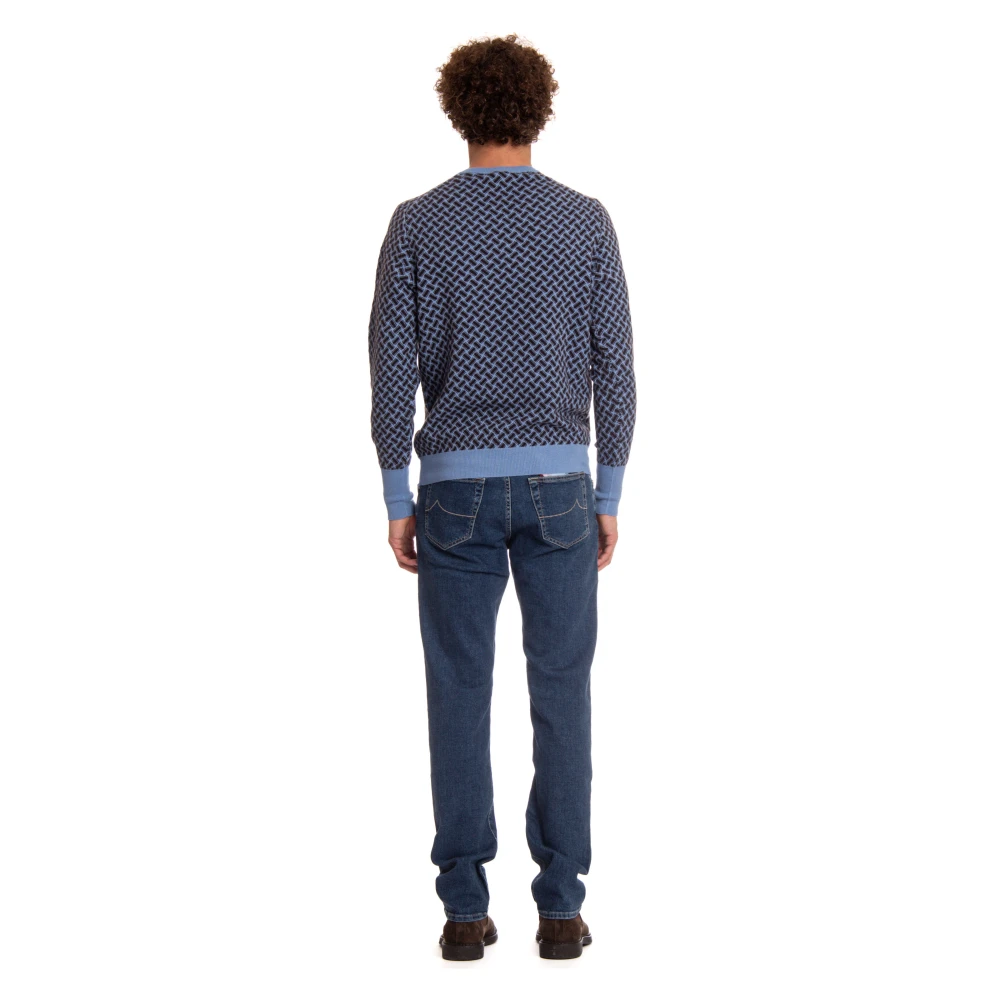 Drumohr Kasjmier trui met biscuitpatroon Blue Heren