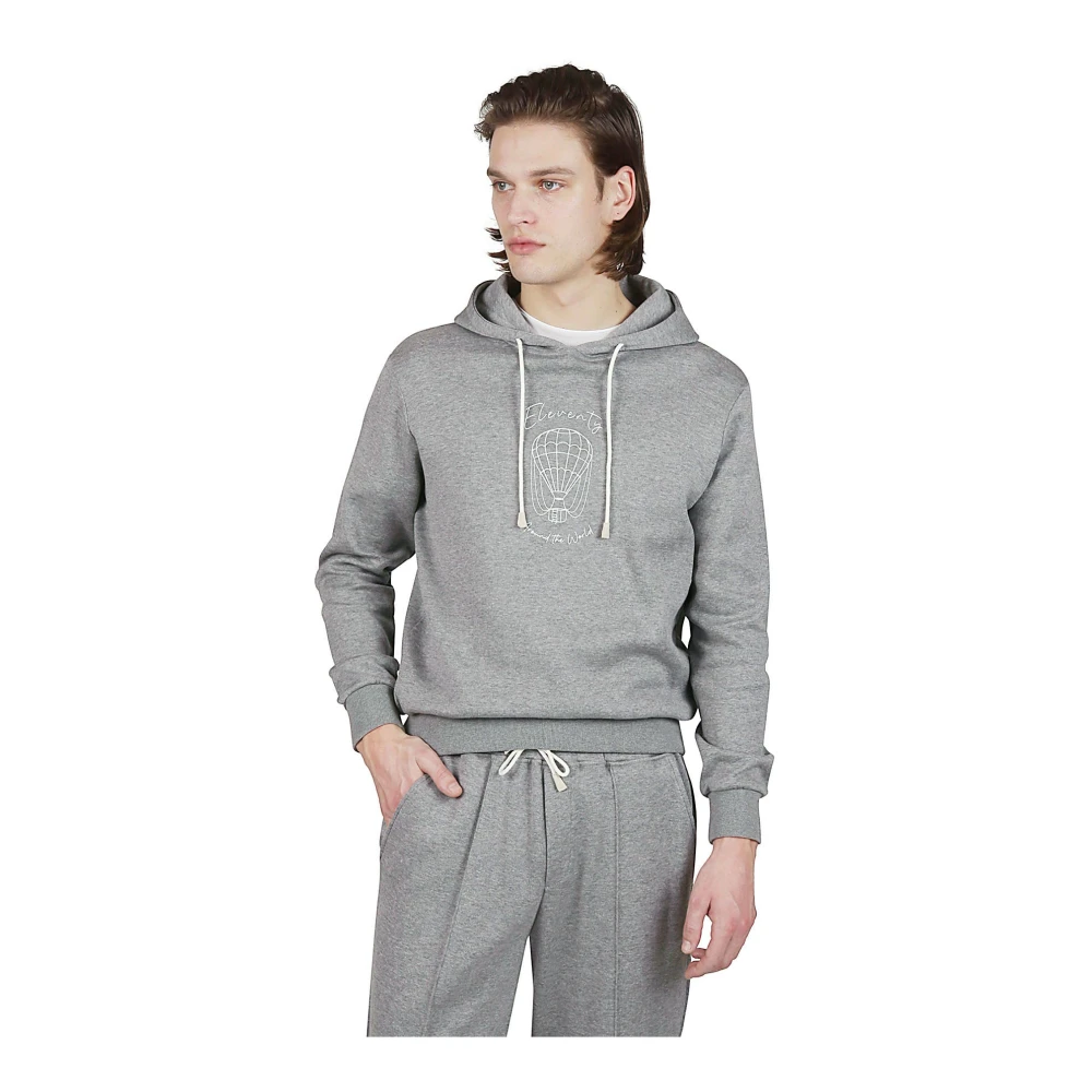 Eleventy Hoodie Giza Cotton Print Model Gray Heren