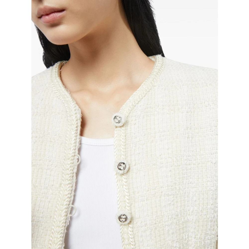 Gucci Witte Tweed Jas met Knopen White Dames
