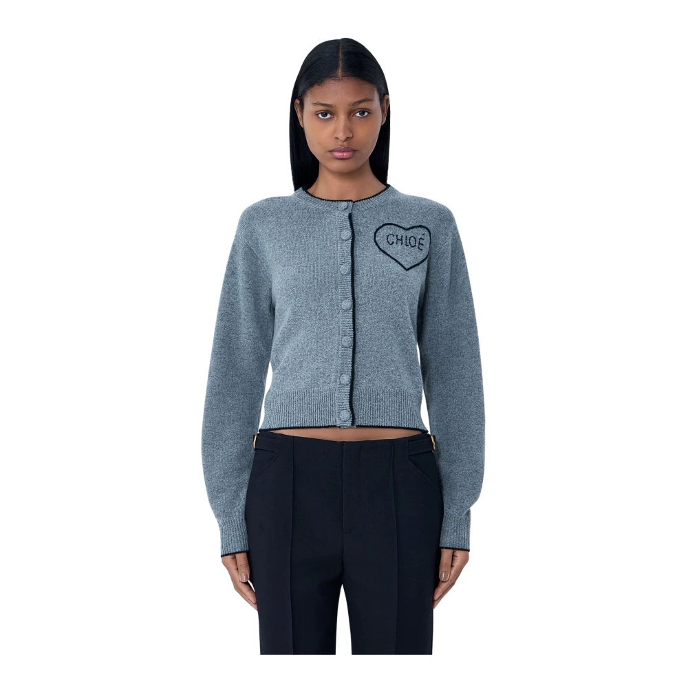 Chloé Women's Gray Logo Motif Cardigan