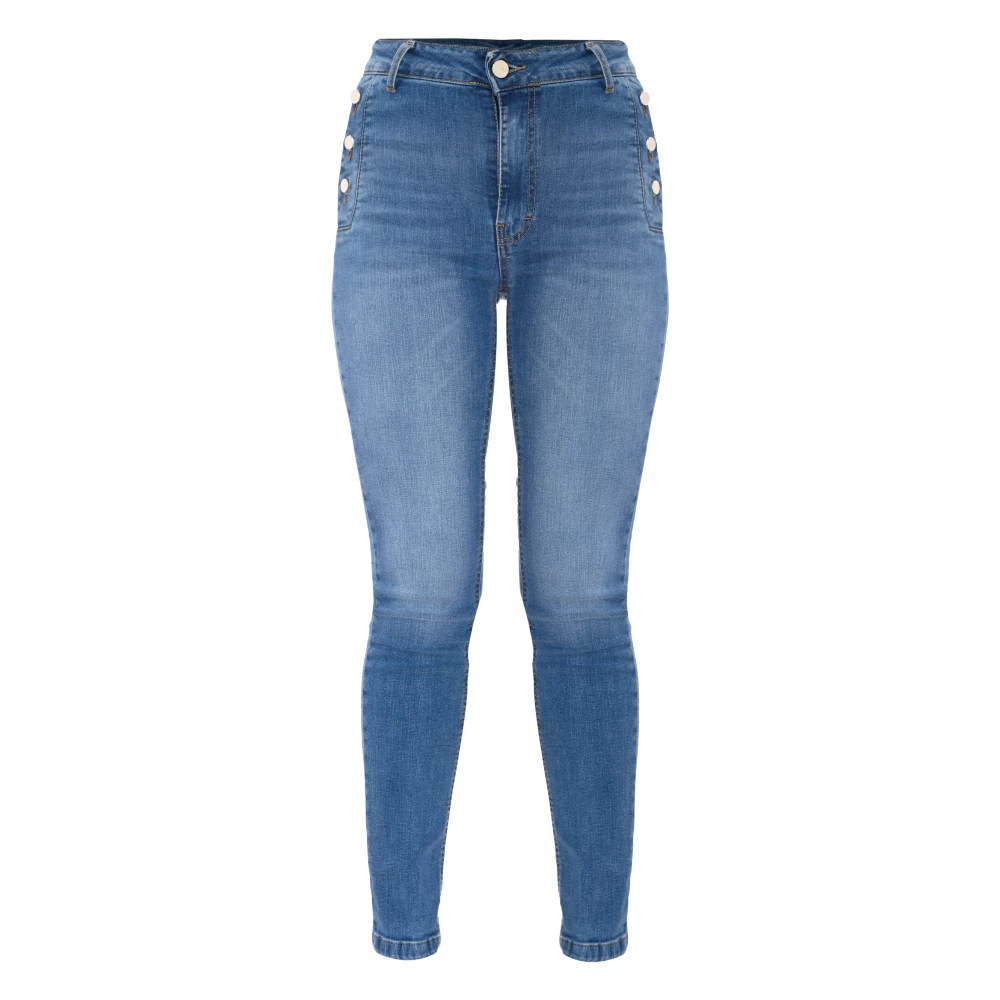 Distressed Skinny Jeans med Dekorative Knapper