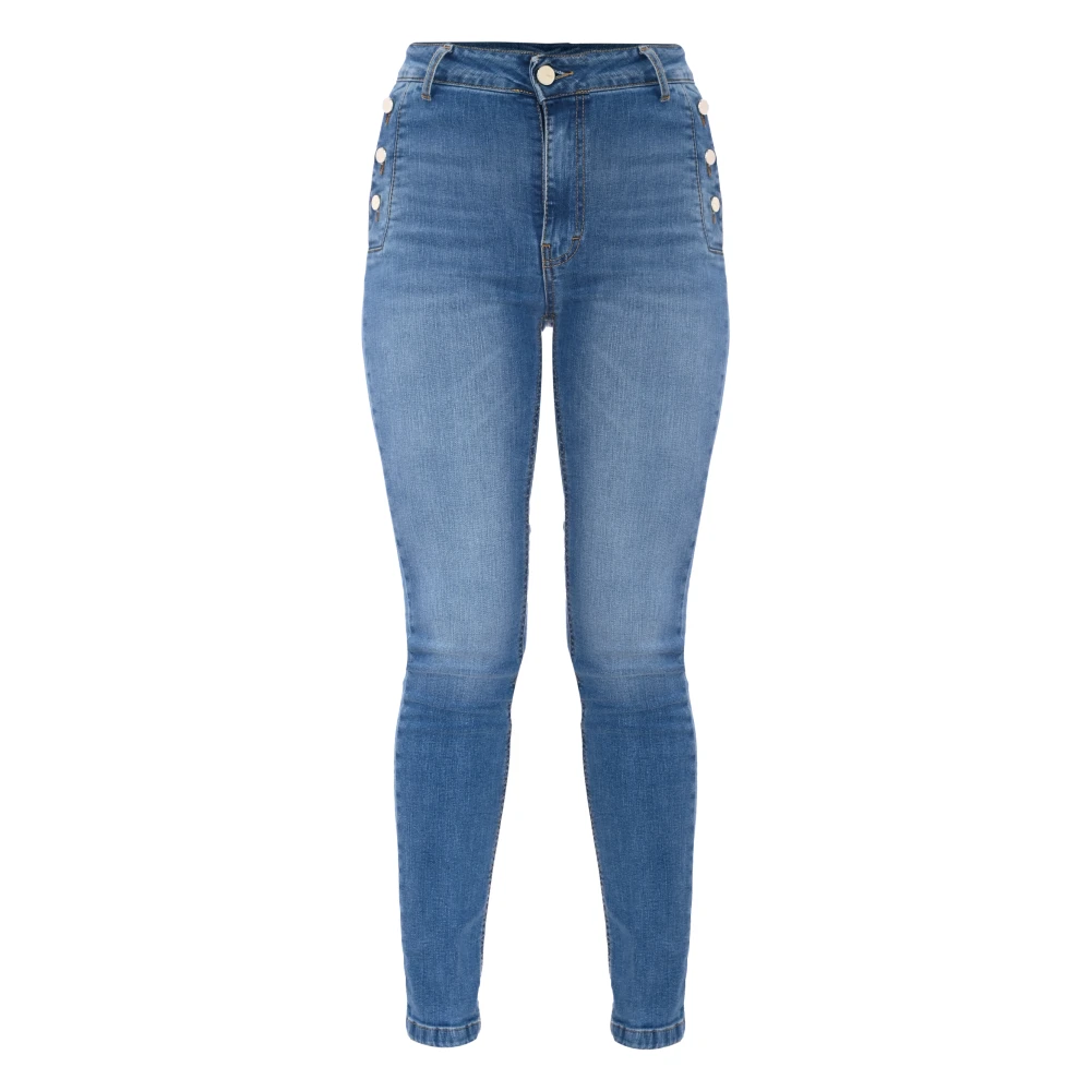 Kocca Distressed Skinny Jeans med Dekorativa Knappar Blue, Dam
