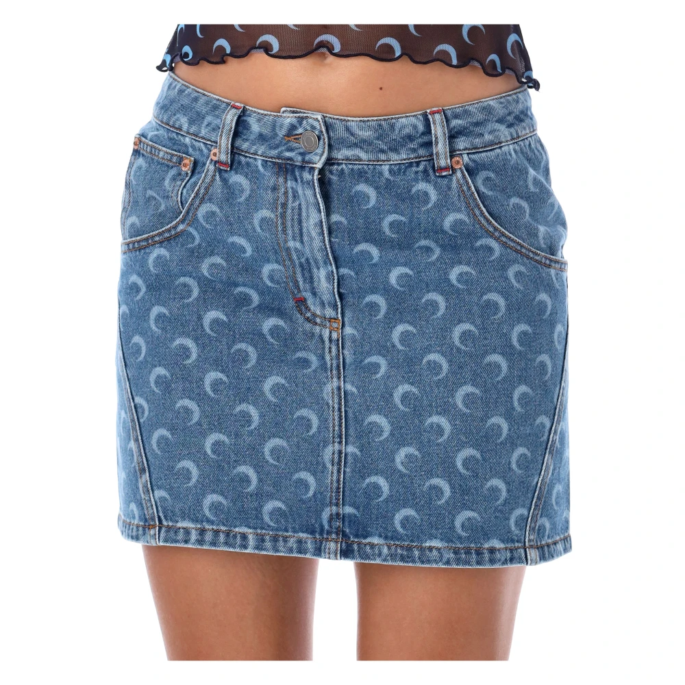 Marine Serre Maan Denim Mini Rok Lichtblauw Blue Dames