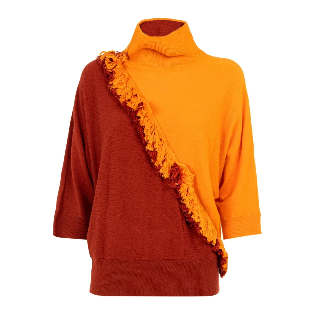 Manila Grace Dames Trui Oranje Rood Winter Franje Red Dames