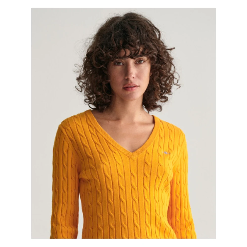 Gant Twisted Cotton V-Neck Sweater Orange Dames