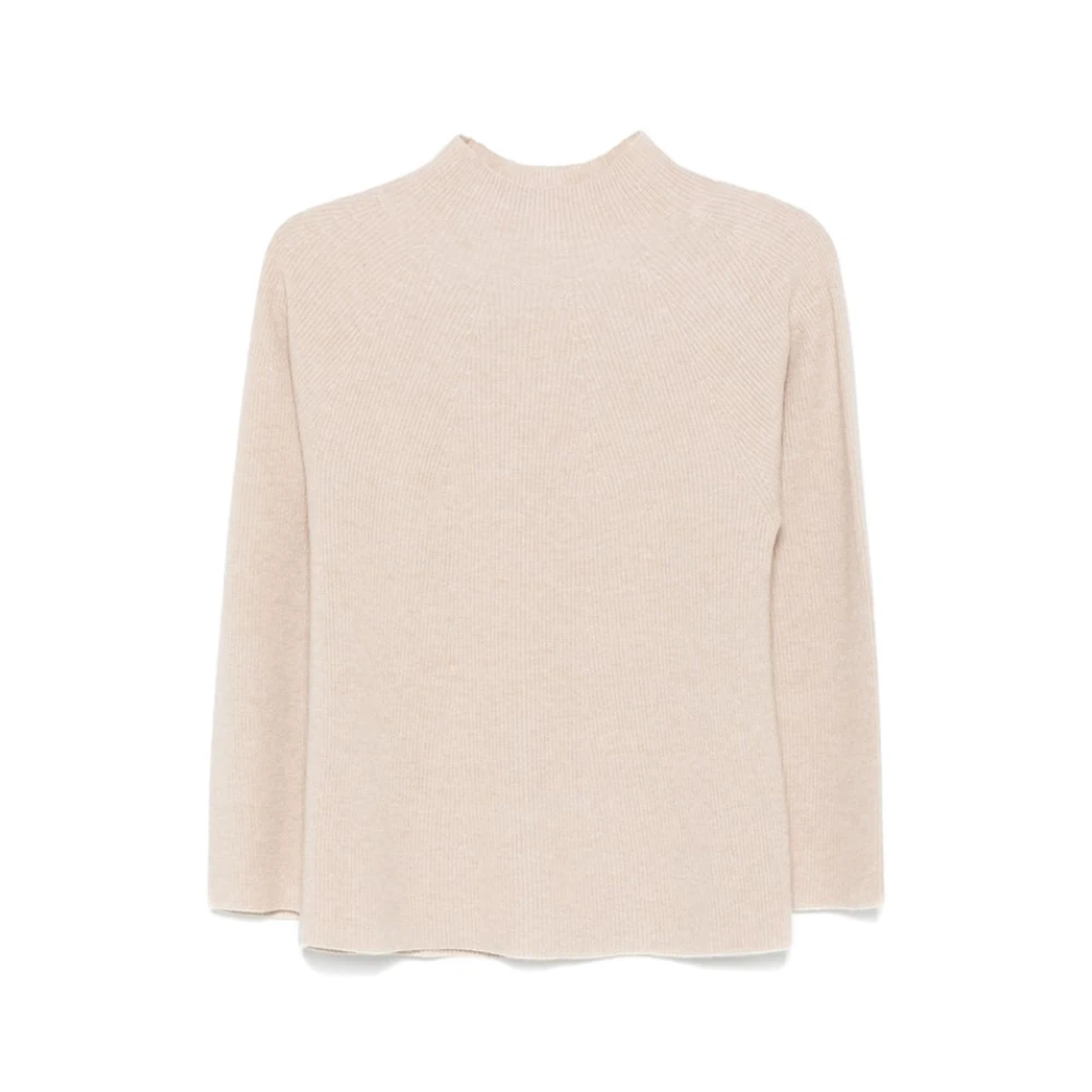 Le Tricot Perugia Geribbelde Wollen Trui Beige Dames