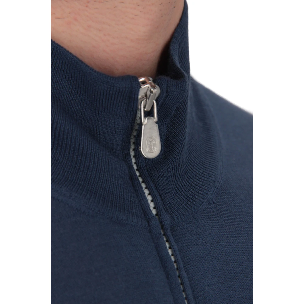 BRUNELLO CUCINELLI Luxe Wol-Kasjmier Volledige Rits Trui Blue Heren