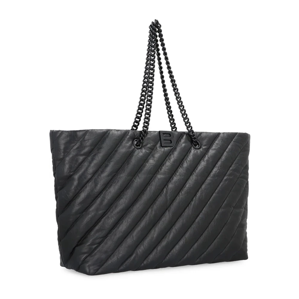 Balenciaga Leren Tote Bag met Kettinghengels Black Dames