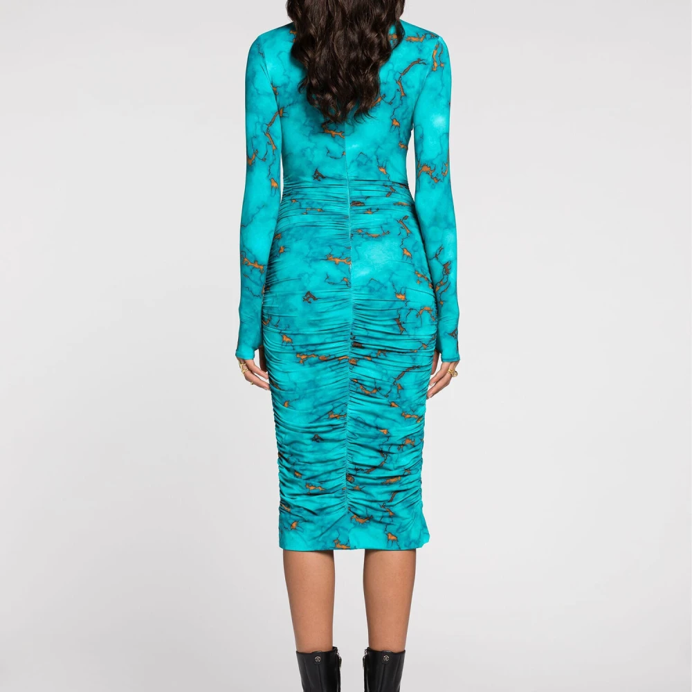 Roberto Cavalli Slang Marmerprint Bodycon Midi Jurk Blue Dames