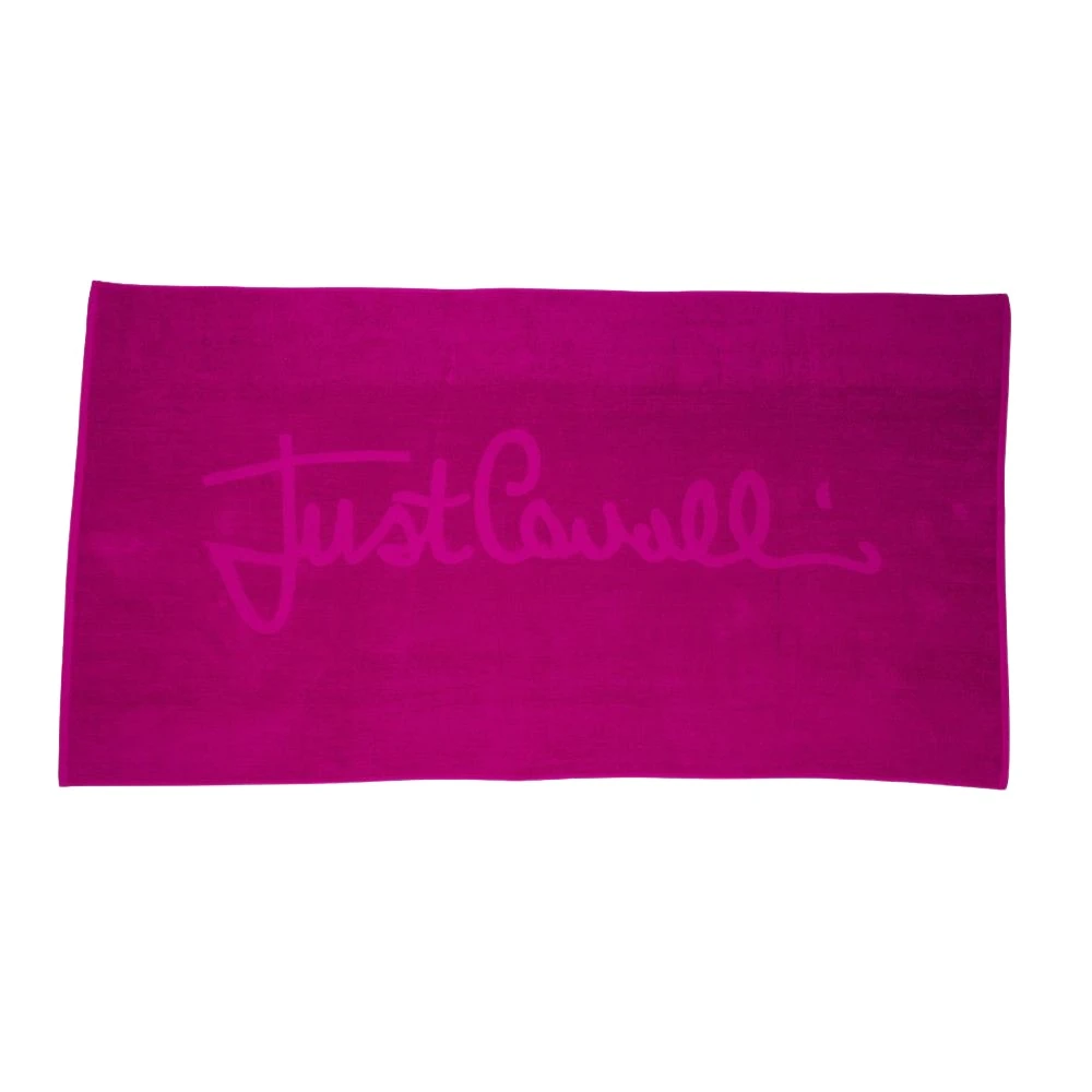 Just Cavalli Fuchsia Katoenen Strandhanddoek Logo Purple Unisex