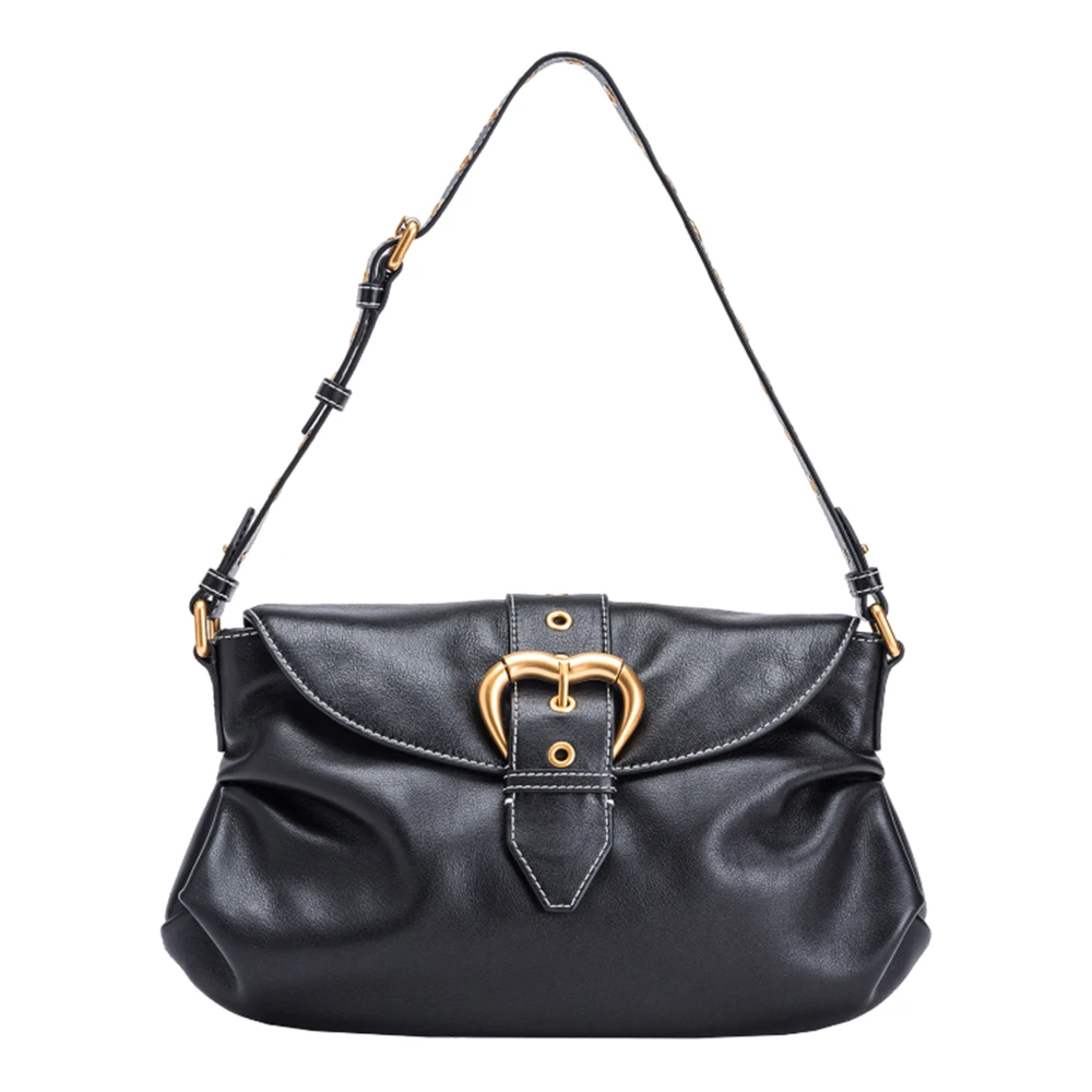 pinko Kristallen leren schoudertas met hartvormige metalen gesp Black Dames