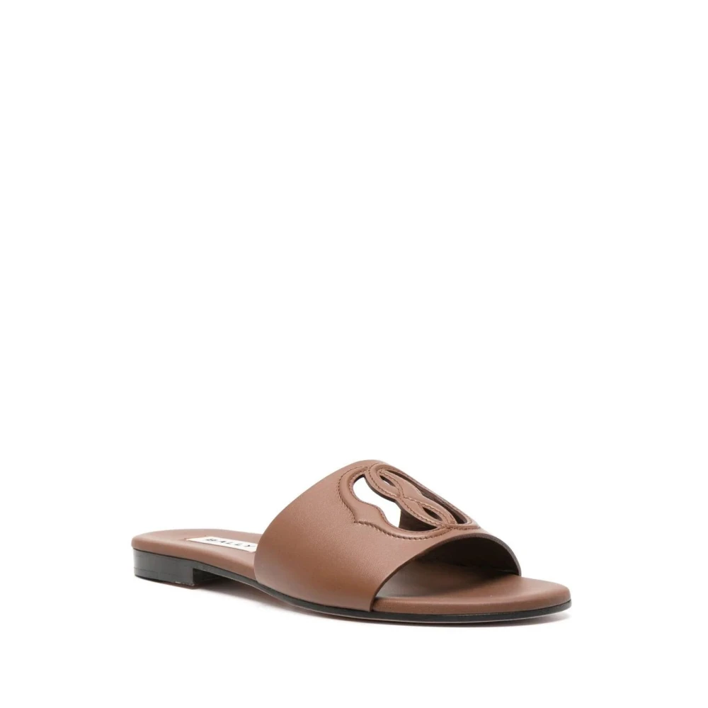 Bally Embleem Leren Slides Brown Dames