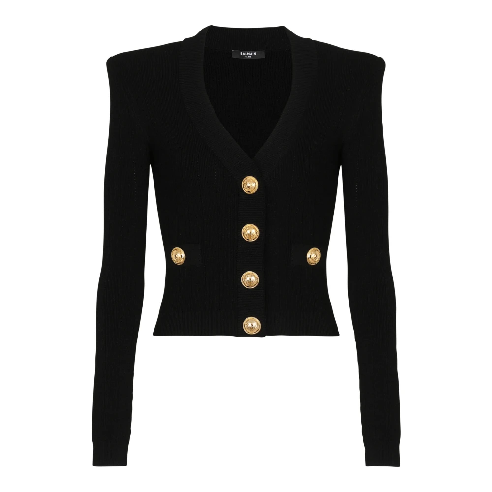 Balmain Women's Black Cropped Knit Cardigan