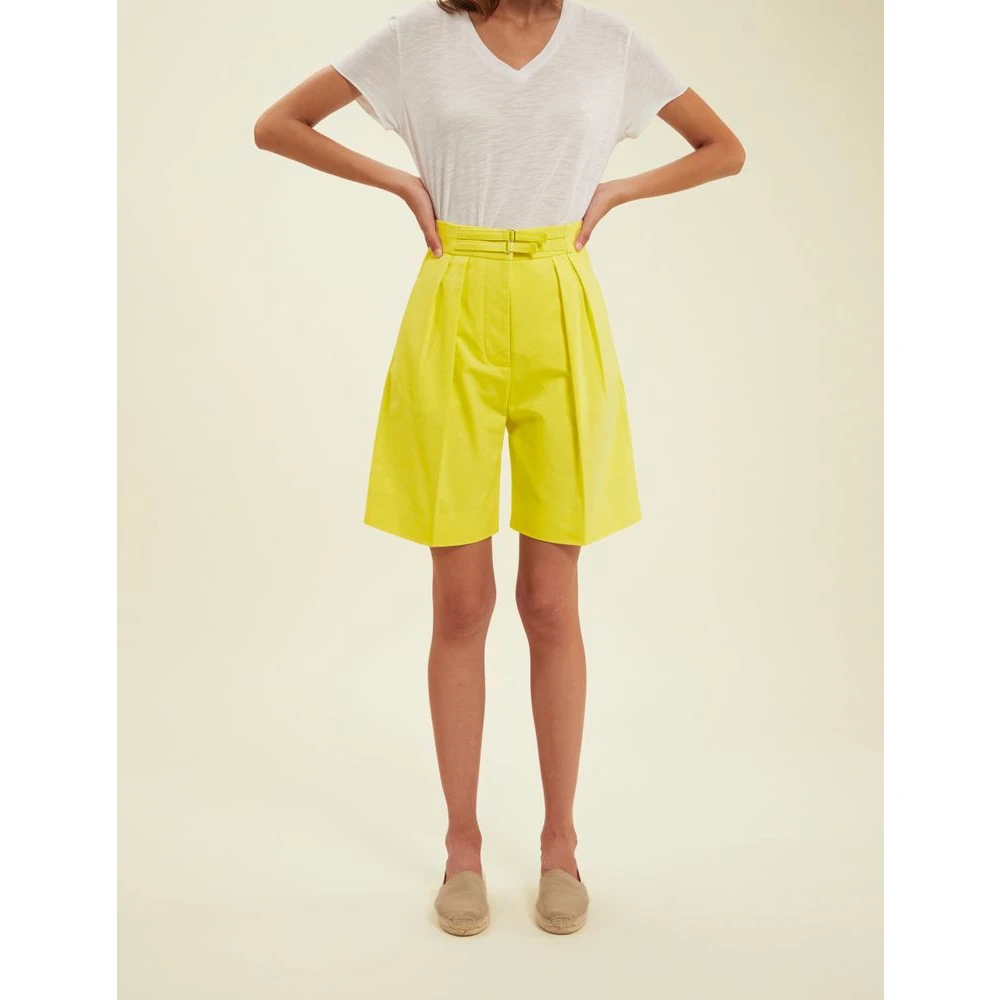 Ines De La Fressange Paris Gele Pruim Hoge Taille Canvas Shorts Yellow Dames