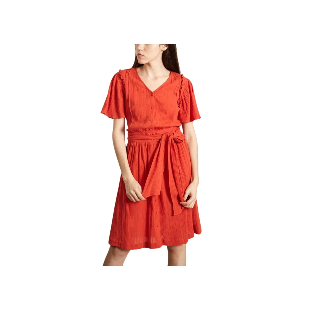 Sessun Koraalrode Jacquard Katoenen Jurk Red Dames