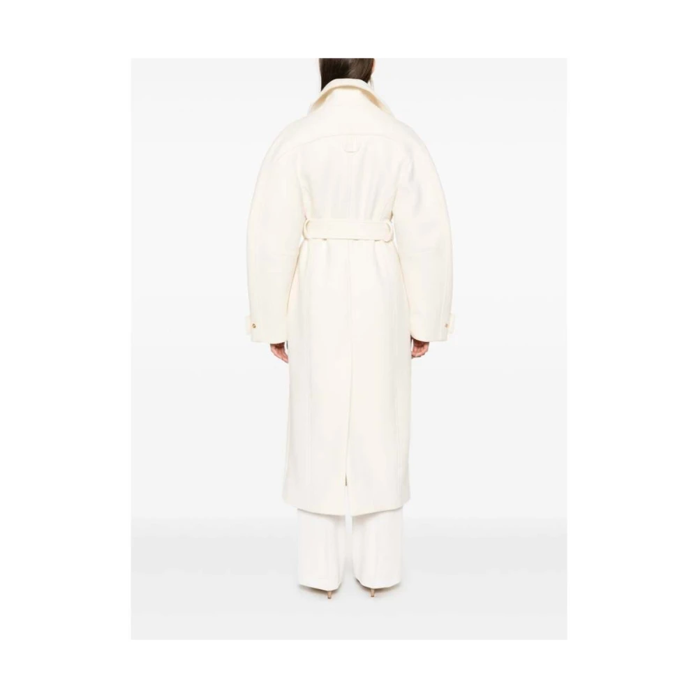 Jacquemus Off-White Wollen Jas met Riem White Dames