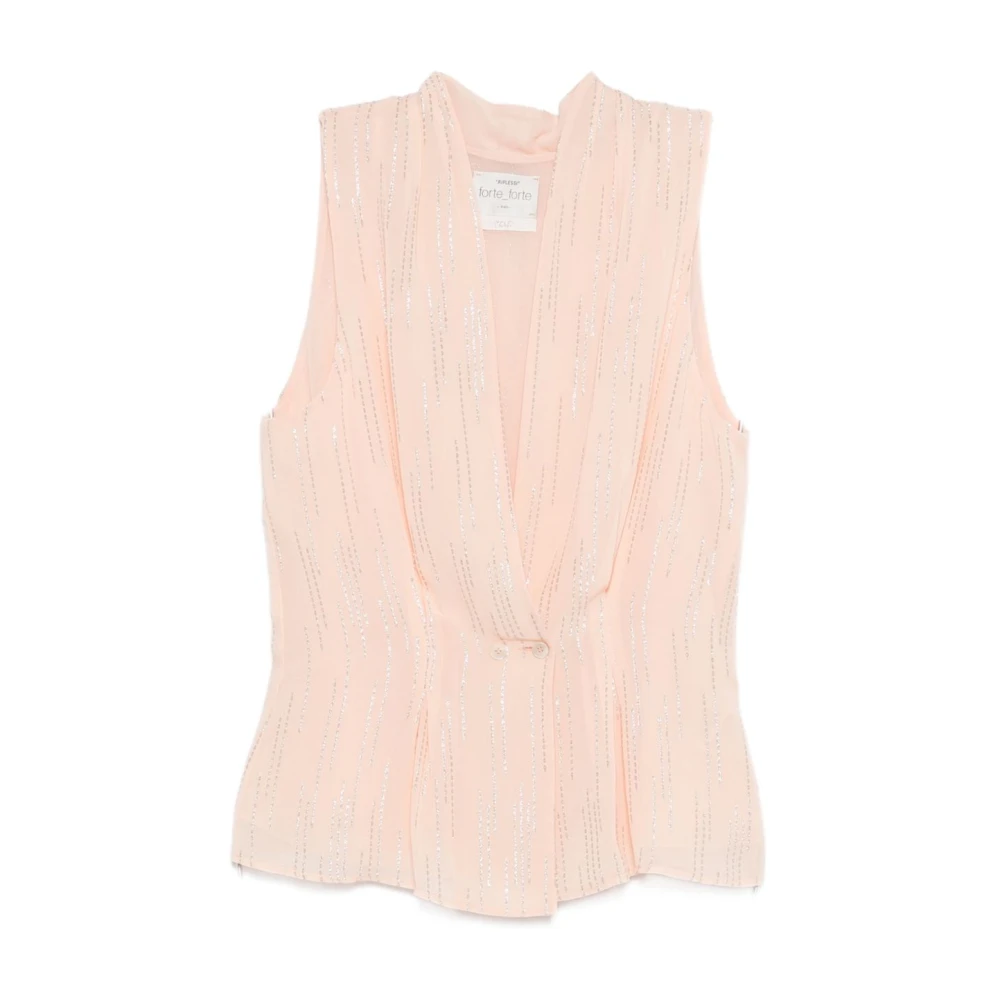 Forte Forte Women's Pink V-Neck Sleeveless Top With Draped Peplum Hem - Sleeveless Tops - S - Tops